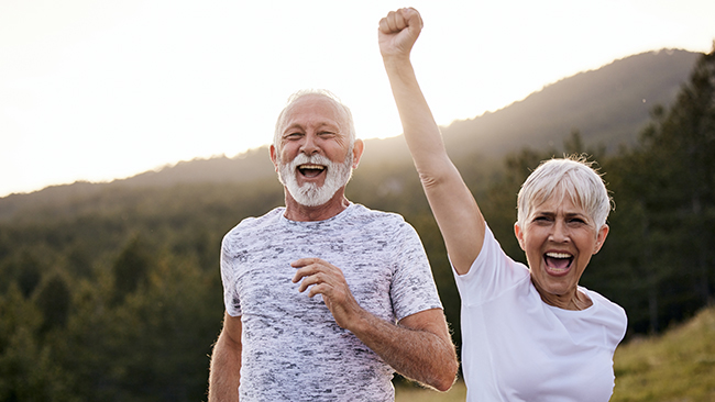 A couple walking and celebrating