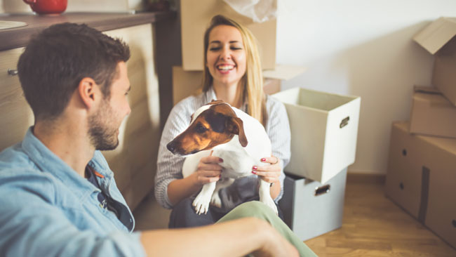 young couple dog