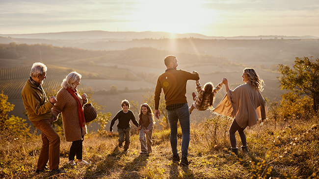 family on hill