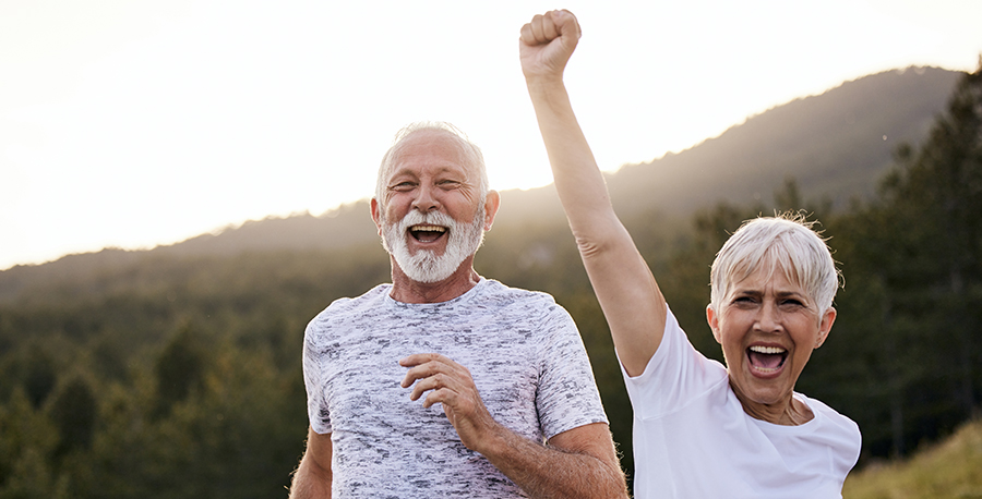 A couple walking and celebrating