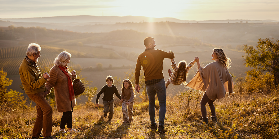 family on hill